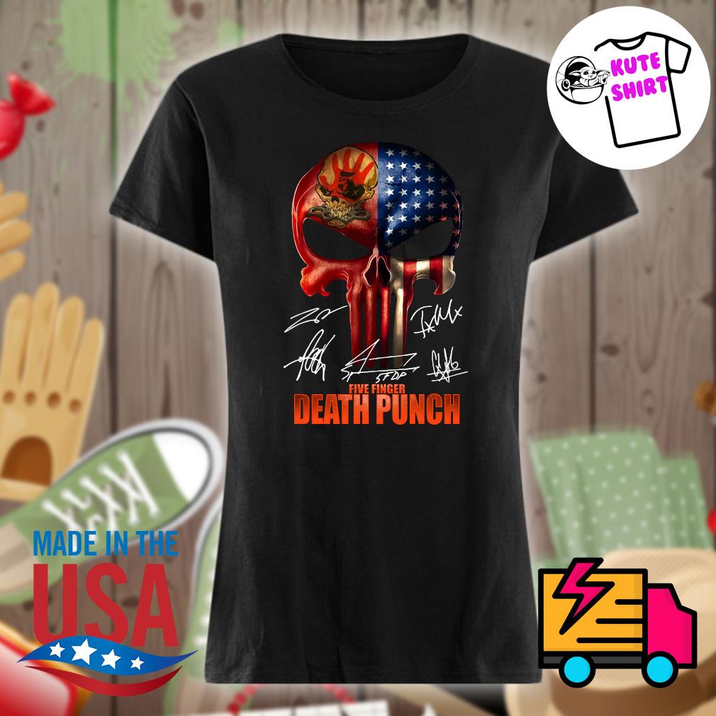 Skull American Five Finger Death Punch signatures s Ladies t-shirt