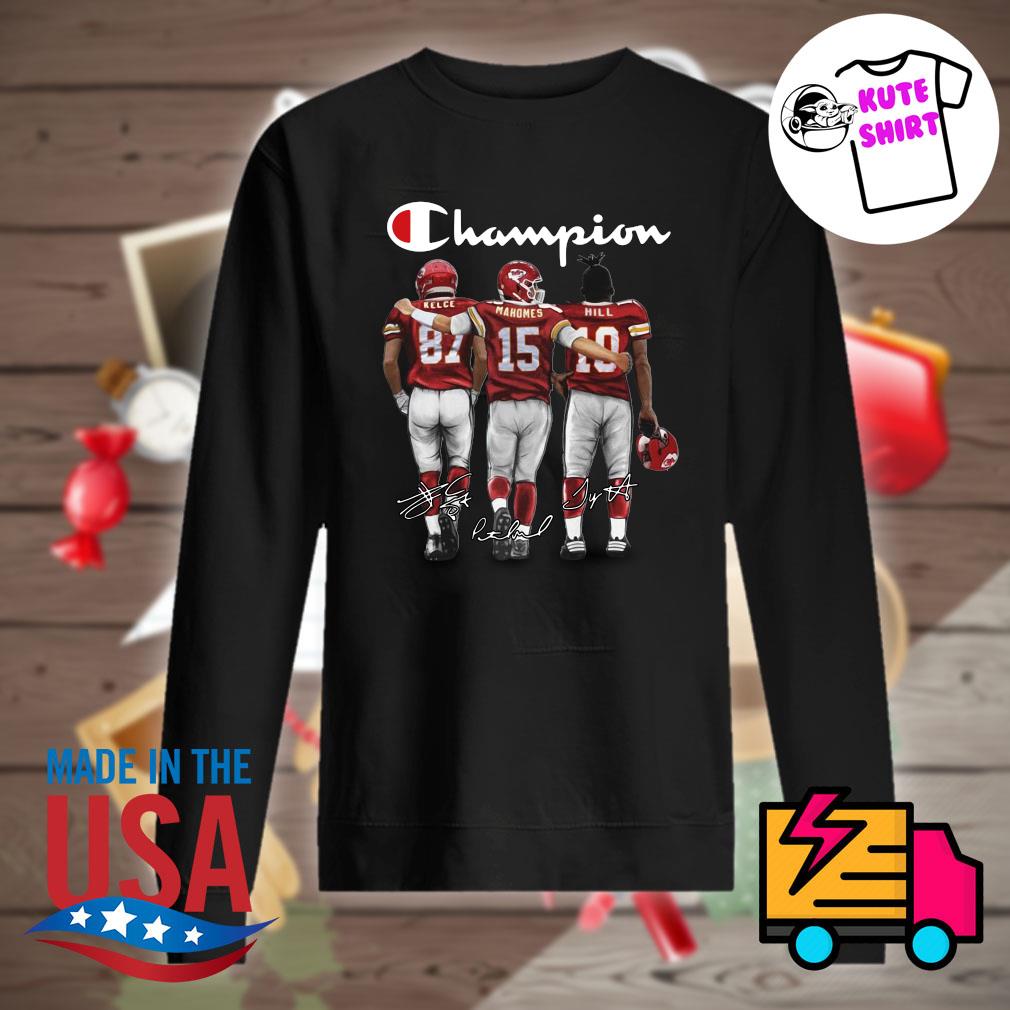 Chiefs Kelce 87 Mahomes 15 Signature Champions Shirt - Shibtee Clothing