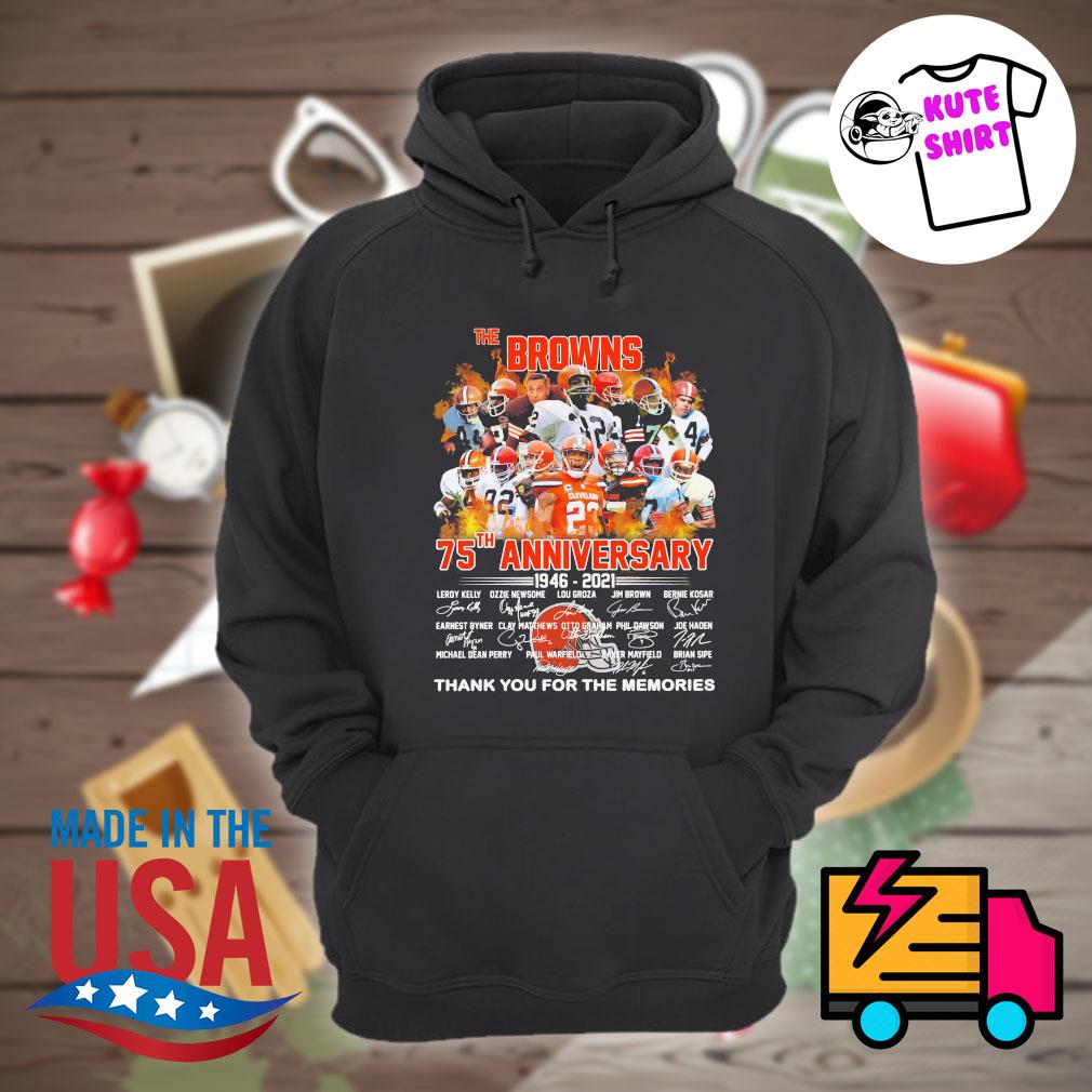 Cleveland Browns 75th anniversary 1946 2021 thank you for the memories  signatures shirt, hoodie, sweater, long sleeve and tank top